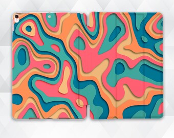 Retro iPad case Abstract Groovy iPad 10.2 9.7 Pro 11 10.5 12.9 Air 4 Mini 5 Vintage 70s Art Indie Orange Pink Blue Rainbow Pattern cover