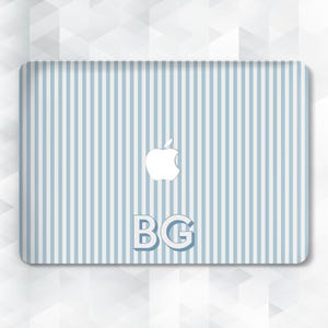 Aesthetic MacBook case Custom initials MacBook Pro 13 14 16 Air 13 15 inch m2 m3 m4 Light blue stripes Personalized monogram Striped cover