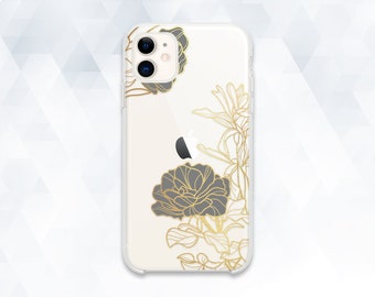 Flower iPhone case Gold Rose iPhone 11 XR X 8 7 Girl Cute case for Galaxy s20 Pixel 4a Clear Aesthetic Floral Design Minimalist Simple cover