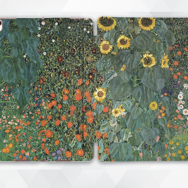 Floral iPad case Vintage Art iPad 9.7 10.2 Pro 11 10.5 12.9 Air 3 Mini 5 Gustav Klimt Flowers Green Sunflower Retro Aesthetic Nature cover