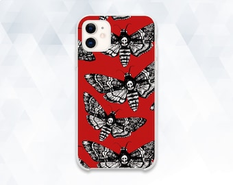 Moth iPhone case Red Horror iPhone 11 Pro XR X 8 7 Goth Skull case for Galaxy s20 Pixel 4 for Men Guys Black Insect Pattern Gothic cover