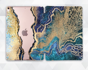 Marble iPad case Girls Blue iPad 9.7 6th 10.2 7th gen Gold Aesthetic iPad Pro 11 10.5 12.9 Mini 5 Air 3 Blue Marble Girly Women cover Stand