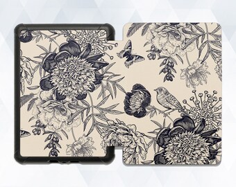 Floral Kindle case Vintage Design All-new Kindle 10th gen Kindle Paperwhite 10th 2019 6" for Women Aesthetic Flowers Bird Retro Style cover