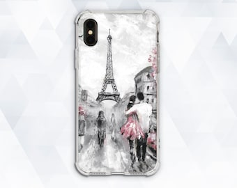 Paris iPhone case Girl Cute iPhone XR Xs 8 7 Art France case for Galaxy s10 Plus s9 Pixel 3a Girly Watercolor Painting Eiffel Tower French