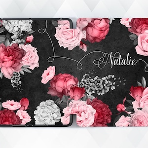 Name iPad case Aesthetic Flowers iPad 10.2 9th Pro 11 12.9 10.5 Air 5 10.9 Mini 6 for Girls Cute Personalized Floral Custom Red Roses cover