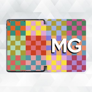 Initials iPad case Custom monogram iPad Air 5th iPad 10th 9th Pro 12.9 11 10.9 Mini 6th Aesthetic checkered personalized geometric cover