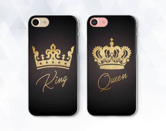 Couple iPhone case Girl Men iPhone XR Xs 8 7 6 Queen King case for Samsung Galaxy s10 Plus s9 Note 9 Pixel 3a Black Aesthetic Gold Matching