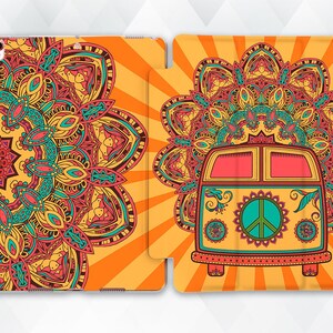 Retro iPad case Boho Mandala iPad 10.2 9th 9.7 Pro 11 10.5 12.9 Air 5 4 Mini 6 Vintage Hippie Car Cute Aesthetic Rainbow Yellow Orange cover