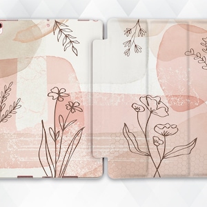 Flowers iPad case Cute Abstract iPad 10.2 9.7 Pro 11 10.5 12.9 Air 4 Mini 5 for Girl Floral Art Aesthetic Modern Pastel Neutral Girly cover