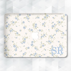 Initials MacBook case Cute custom MacBook Pro 13 14 inch Air 13 15 m2 m3 Pro 16 Blue flowers Aesthetic personalized monogram Floral cover
