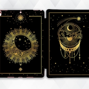 Moon iPad case Vintage Stars iPad 9.7 10.2 7th Gold Night iPad Pro 11 10.5 12.9 Mini 5 Air 3 for Girls Women Aesthetic Sun Moon Phases Sky