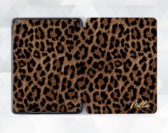Name iPad case Leopard personalized iPad Air 11 iPad a16 11th 10th gen Pro 13 12.9 Mini 7 Aesthetic custom trendy elegant unique brown cover