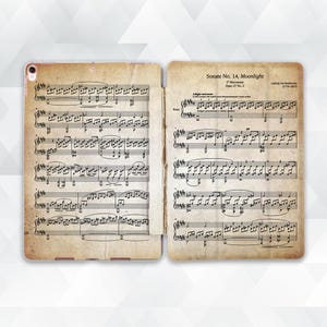 May include: A vintage-style sheet music cover for the piano piece "Sonate No. 14, Moonlight" by Ludwig van Beethoven. The sheet music is printed on aged paper with a brown tint. The title of the piece is printed in black ink at the top of the page, and the composer's name is printed in smaller font below the title.