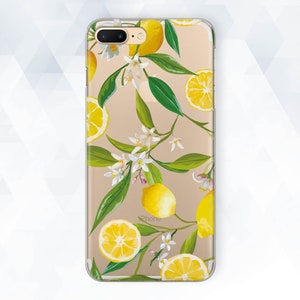 Lemon iPhone case Girl Flowers iPhone XR Xs 8 7 Cute Floral case for Samsung Galaxy s10 Plus s9 Pixel 3 Yellow Fruit Transparent Leaf cover