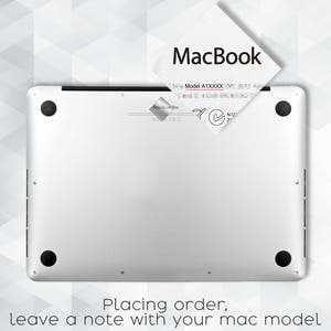 May include: Silver MacBook Pro laptop with black circular feet. A white label with "MacBook" and model information is placed on the laptop. The text "Placing order, leave a note with your mac model" is at the bottom.