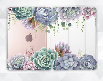 Succulent iPad case Girls Cute iPad 9.7 10.2 7th Cactus Floral iPad Pro 11 10.5 12.9 Mini 5 Air 3 Nature Aesthetic Girly Green Cacti cover