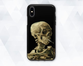 Skeleton iPhone case Vintage Art iPhone XR X 8 Plus 7 Vincent Van Gogh case for Galaxy s10 s9 for Men Black Skull Aesthetic Painting cover