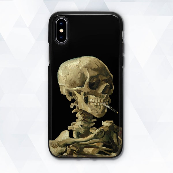 Skeleton iPhone case Vintage Art iPhone XR X 8 Plus 7 Vincent Van Gogh case for Galaxy s10 s9 for Men Black Skull Aesthetic Painting cover