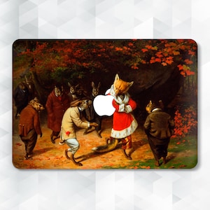 Fox MacBook-hoesje vintage schilderij MacBook Pro 13 14 Air 13 m2 m1 Air 15 Pro 16 Esthetische kunst met dieren natuur bos herfst konijnen hoes