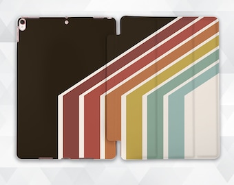 Stripes iPad case Vintage Rainbow iPad 9.7 10.2 7th Retro Geometric iPad Pro 11 10.5 12.9 Mini 5 Air 3 Men Lines Minimalist Design cover