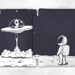 Alien iPad case Kids Boys iPad 9.7 6th gen 2018 Cute Space iPad Pro 11 10.5 12.9 Mini 5 Air 3 Men Stars Moon Funny Black White Nerd cover