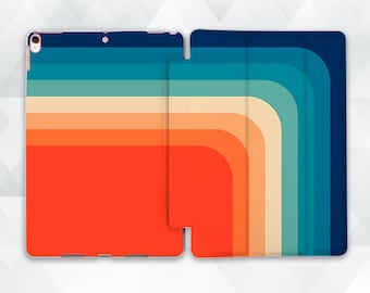 Retro iPad case Aesthetic Trendy iPad 10.2 9th 9.7 Pro 11 10.5 12.9 Air 5 Mini 6 for Men Vintage Design Orange Blue Stripes Minimalist cover