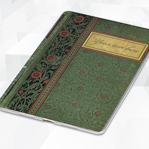 May include: A green and red patterned iPad case with a gold rectangle that says "Your text here".