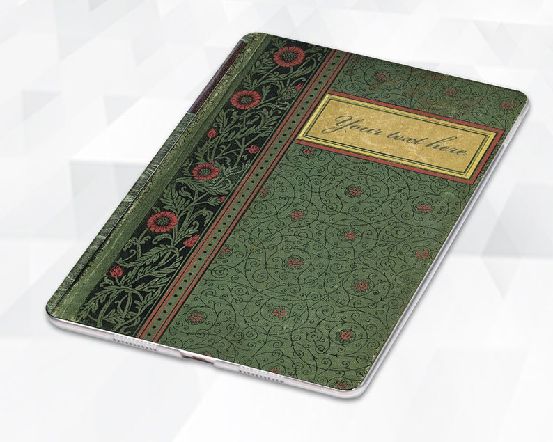 May include: A green and red patterned iPad case with a gold rectangle that says "Your text here".