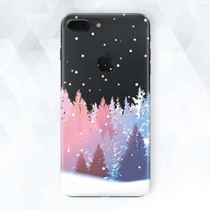 Winter iPhone case Cute Nature iPhone 11 Pro XR Xs 8 7 Christmas Trees case for Galaxy s10 Plus Pixel 4 XL Girl Cute Pink Forest Snow cover