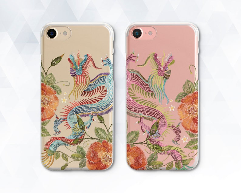 Dragon iPhone case Japanese Vintage iPhone XR Xs 8 7 Girl Men case for Samsung Galaxy s10 Plus Pixel 3a XL Cute Flowers Couple Floral cover 