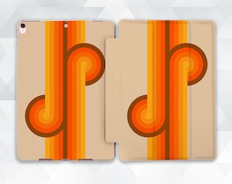 Retro iPad case Aesthetic 70s iPad Air 5th iPad 10th 9th Pro 12.9 11 10.2 10.9 Mini 6th Vintage orange stripes Geometric art Neutral case