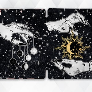 Witch iPad case Girl Goth iPad 10.2 9.7 Pro 11 10.5 12.9 Air 4 Mini 5 Occult Black Magic Aesthetic Moon Stars Gothic Voodoo Horror cover