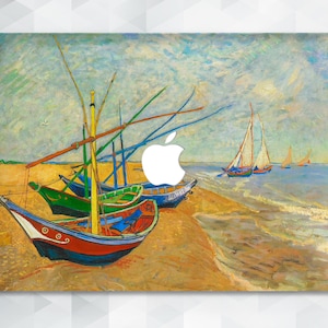 Van Gogh MacBook case Aesthetic Art MacBook Pro 14 13 16 Air 13 2022 12 15 Vintage Oil Painting Retro Boats on the Beach Sea Nature cover