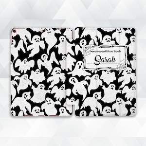 Notebook iPad case Custom name iPad Air 5 iPad 10th 9th Pro 12.9 11 10.2 10.9 Mini 6 Spooky ghosts Personalized composition book Gothic case