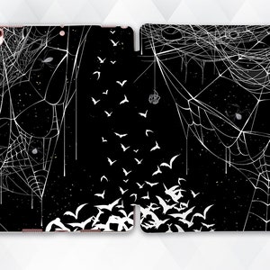 Horror iPad Case Goth Black iPad 10,2 9,7 Pro 11 10,5 12,9 2021 Air 4 Mini 5 Halloween Gothic vleermuizen dieren Dark Spooky Night Spiders cover