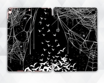 Horror iPad case Goth Black iPad 10.2 9.7 Pro 11 10.5 12.9 2021 Air 4 Mini 5 Halloween Gothic Bats Animals Dark Spooky Night Spiders cover