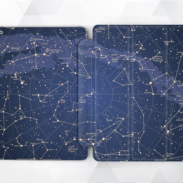 Map iPad case Stars Blue iPad 9.7 6th gen 2018 Girl Men iPad Pro 11 10.5 12.9 inch Mini 4 Air 3 2 Space Constellation Sky iPad Smart Cover