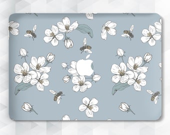 Flowers MacBook case Cute Floral MacBook Pro 13 16 15 inch Air 13 Bee Girls MacBook 12 Cherry Blossom Girly Kawaii Pastel Blue Pattern cover