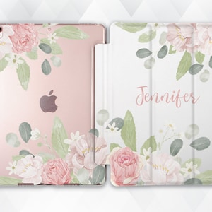Name iPad case Cute Custom iPad 10.2 9.7 Pro 11 10.5 12.9 Air 5 4 Mini 6 for Girls Personalized Floral Pink Flowers Aesthetic Roses cover