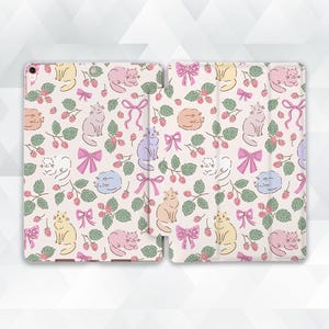 Cat iPad case Cute bows iPad Air 11 m3 iPad a16 11th 10th Pro 13 m4 12.9 Mini 7 6 Kawaii cats Girly coquette pattern for teen girls cover