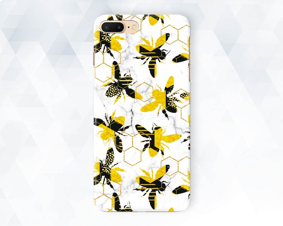 Honey Bumble Bee Texture Personalized Initial Black Rubber Phone Case  Compatible with Apple iPhone 15 Pro Max Plus, 14 Pro Max Plus, 13 Pro Max  Mini