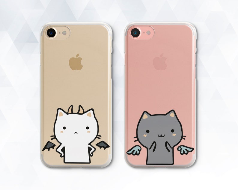 Cats iPhone case Kawaii Girl iPhone XR Xs 8 7 Cute Kitty case for Samsung Galaxy s10 Plus s9 Pixel 3a XL Couple Kitten Funny Kid Angel Demon 