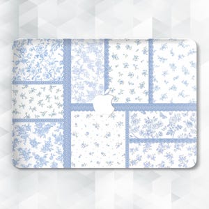 Aesthetic MacBook case Blue flowers MacBook Pro 13 14 16 inch Air 13 15 m2 m3 m4 Cute floral coquette quilt Girly quilted patchwork case