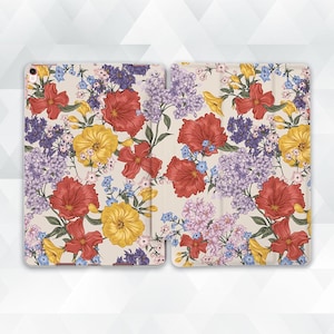 Aesthetic iPad case Vintage floral iPad Air 11 m3 m2 iPad a16 10th 9th gen Pro 13 m4 12.9 Mini 7 Cute red yellow purple blue flowers cover