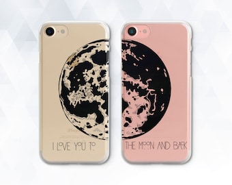 Moon iPhone case Girl Men iPhone XR Xs Max 8 7 Cute Couple case for Samsung Galaxy s10 Plus s9 Pixel 3a Quote Space Matching In Love cover