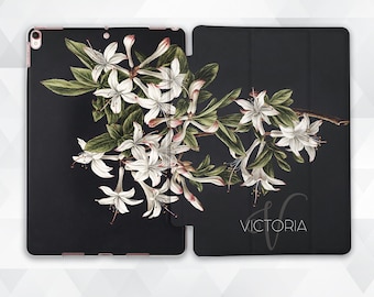 Name iPad case Girls Flowers iPad 9.7 10.2 7th Personalized Art iPad Pro 11 10.5 12.9 Mini 5 Air 3 Initial Cute Vintage Floral Custom cover