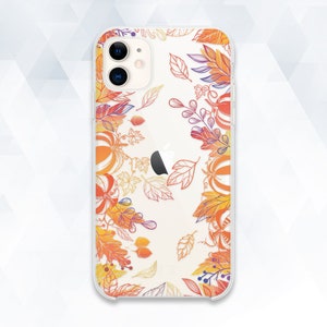 Pumpkin iPhone case Cute Clear iPhone 11 Pro XR X 8 7 Orange Leaves case for Galaxy s20 Pixel 4 Girl Kawaii Autumn Fall Floral Design cover