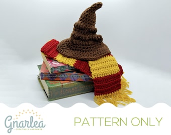 PATTERN School Sorting Set || Crochet/Handmade Pattern ONLY || DIY Newborn Photo Prop || House Scarf + Sorting Hat pdf