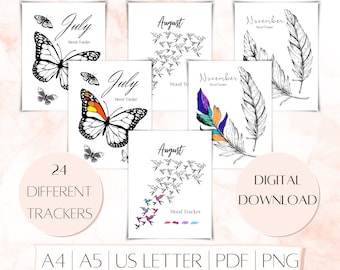 Mood Tracker Printable Bundle, Bullet Journal Mood Log, 2 Year Mood Chart, Coloring Mood Pages, Blank and Labeled, Instant Download PDF