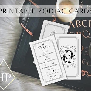 ZWART op witte afdrukbare Zodiac-kaarten, informatieve referentie, Instant Download, DIY-kaarten